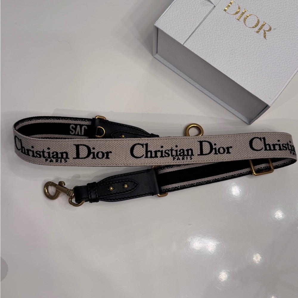 Dior Beige and Black Christian Dior Logo Strap